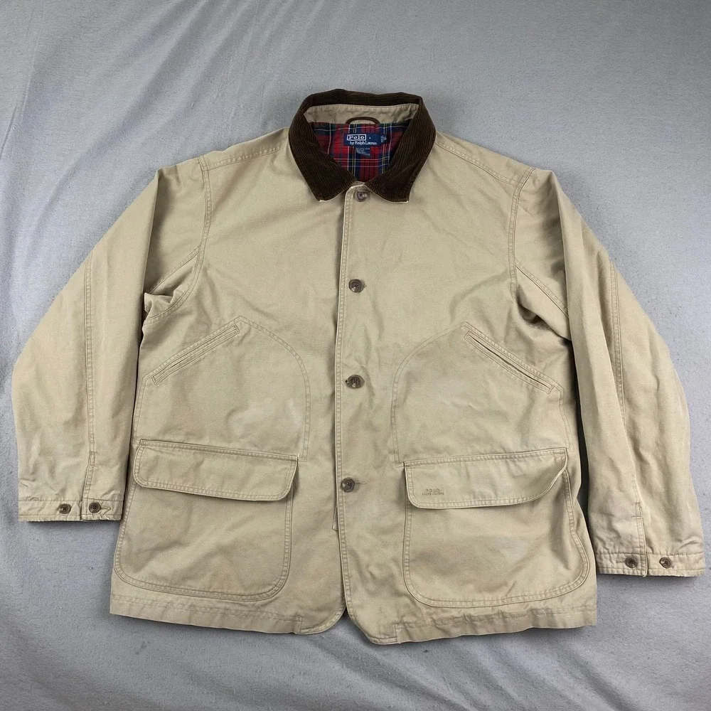Vintage 90s Polo Ralph Lauren Chore Jacket Barn Coat Mens XL plaid Lined